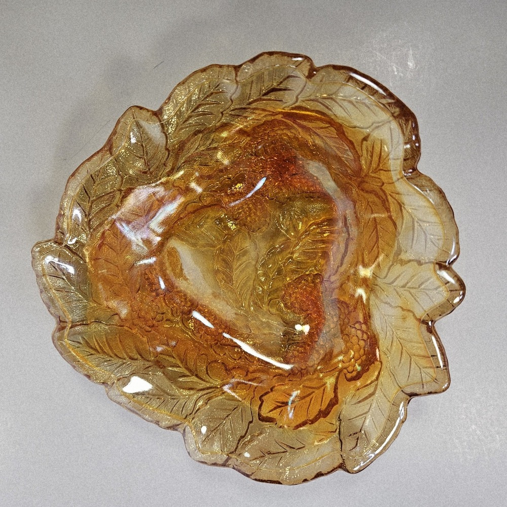 Light Amber Glass Loganberry Dish Bowl Shiny Golden Pink MCM Summer Autumn Decor